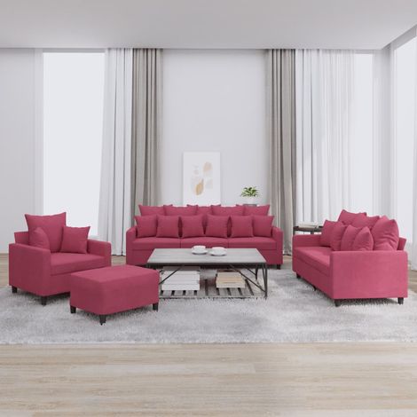 4-tlg. Sofagarnitur mit Kissen Weinrot Samt vidaXL