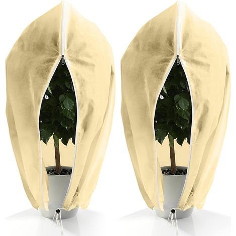 Voile Hivernage Plante, Housse d'hivernage pour Plantes Exterieur 80g/㎡ avec Fermeture éclair et Cordon de Serrage Bâche Housses de Protection pour Palmiers Olivier (Blanc cassé, 60x80 2pcs)
