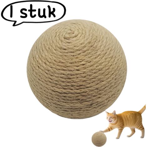 Balle pour chat en sisal diamètre 16 cm résistante aux morsures avec effet sonore pour jouer divertir et favoriser le nettoyage des dents couleur lin (1/5)