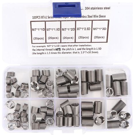 Jeu de manchons de vis en acier inoxydable, 100 pièces M7  1, insertion de réparation de fil enroulé (1/5)