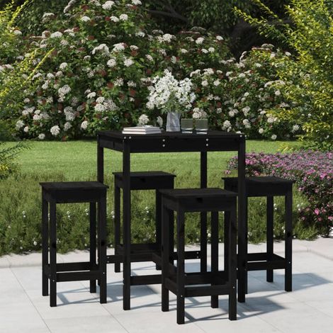 5-tlg. Gartenbar-Set Schwarz Massivholz Kiefer vidaXL (1/5)