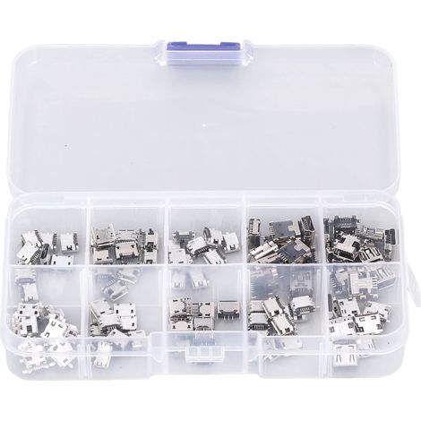100 Pièces Micro MINI USB Prise Femelle Connecteur Micro USB Prises USB Réparation Remplacement Adaptateur Assortiment Ensemble avec Boîte de Rangement (1/5)