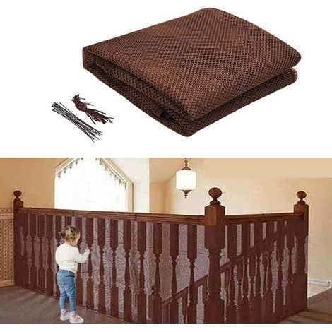 pair 300x79cm Filet de sécurité enfant pour escaliers - Café,Filet de protection de balcon,Filet anti-chute de chat (1/4)