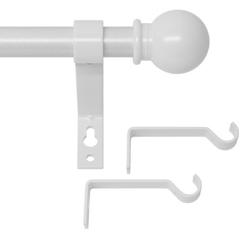 Tringle Rideau Blanc réglable 3m avec supports, Tringle a Rideaux de 68 à 300 cm avec embouts boule ø 16 mm, Tringle a Rideau pour le salon, la chambre ou une fenêtre (1/5)