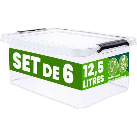 DEUBA® Boîte de rangement en plastique transparent empilable sans BPA gain de place caisse de rangement organiseur 6x12,5L
