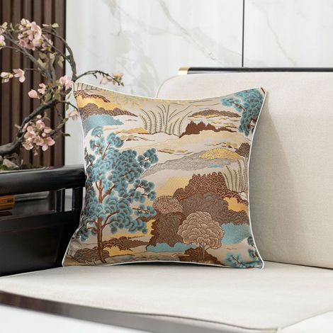 LAN Taie d'oreiller simple Champagne Floral 30x50 Housse de coussin douce en jacquard à motif paysage pour canapé de salon (1/5)
