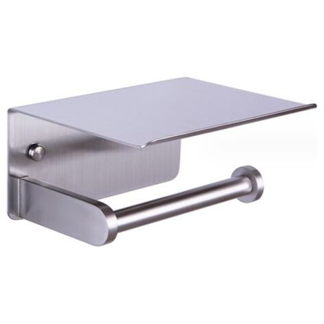 Toilettenpapierhalter, Wand-Toilettenpapierhalter mit Ablage, selbstklebend, Aluminium (Silber) (1/5)