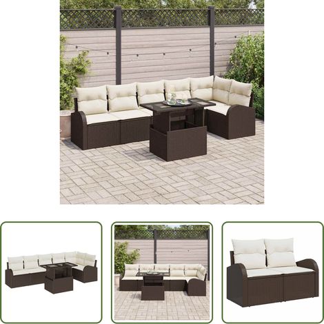Poly Rattan - Garten-Sofa-Set mit Kissen mit Speicher 7 pcs Braun Poly Rattan (1/5)