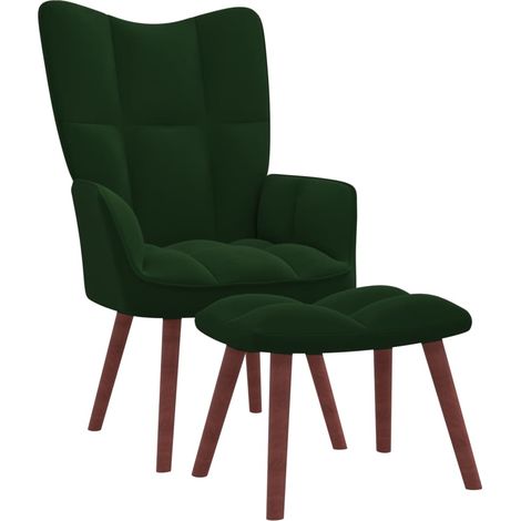 Chaise de relaxation avec repose-pied Vert foncé Velours 7 (1/5)