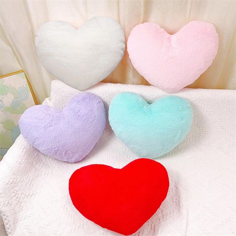 Coussin En Forme De Cœur - Fourrure Synthétique Lapin - Rembourrage En Coton PP - Décoration Intérieure Salon Chambre - 33 X 25 Cm - 1 Pièce (1/5)