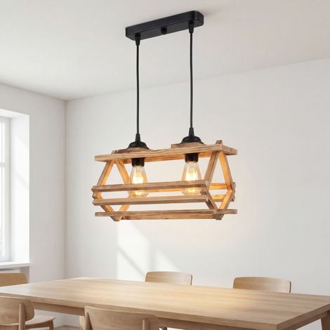 Hängeleuchte Metall Holz E27 H: max. 115 cm Schwarz geflammtes 2-flammig eckig Modern Hängelampe