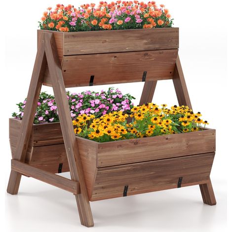 Fioriere Letto da giardino rialzato verticale, Supporto per piante a scala con 3 fioriere in legno fori di drenaggio Naturale (1/5)
