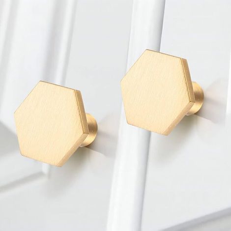 6 Pièces Boutons de Portes, Boutons Armoire Laiton, Boutons de Meuble Doré, Boutons de Tiroir de Commode, Hexagonal Monotrou Poignée pour Cuisine, Bureau, Placard, avec Tournevis (22 18MM)