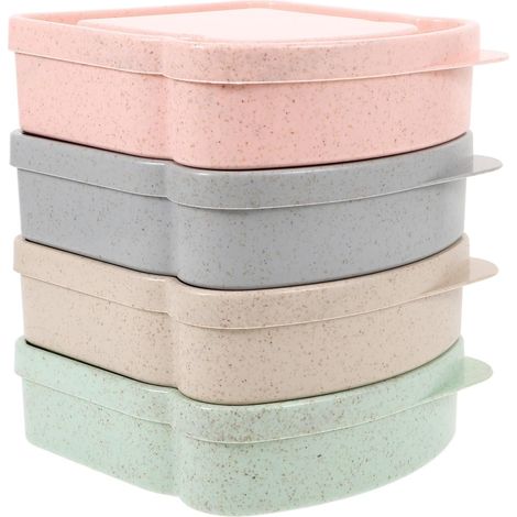 Set di 4 contenitori per il pranzo in plastica riutilizzabili a forma di toast, adatti al microonde e alla lavastoviglie, ideali per l'ufficio e il campeggio.