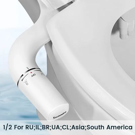 (1-2 RU IL BR CL Asie) Accessoire bidet ultra-mince pour siège de toilette, bidet à double buse, pression d'eau réglable, douchette non électrique (1/4)