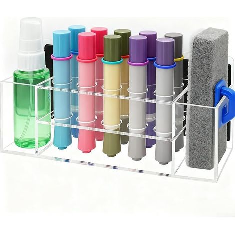 Acrylic Magnetic Marker Holder Organiser with 10 Slots and Side