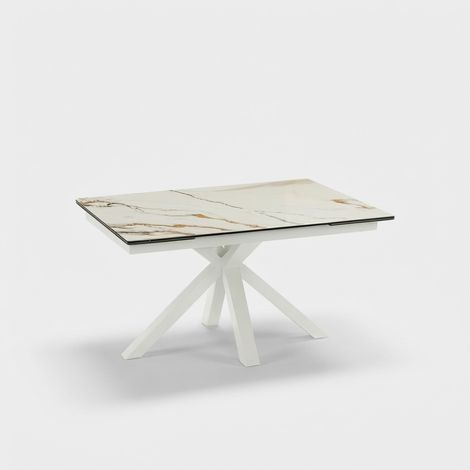 Tavolo allungabile design ceramica vetro temperato Guernica - Bianco - Marmo Calacatta