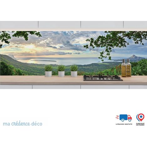 Crédence : Ile Maurice et panoramique - Couleur Vert émeraude - Alu composite - 60 - 120 (1/3)