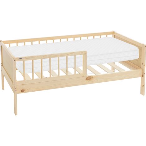 ML-Design Kinderbett 70x140 cm mit Matratze, Natur, Einzelbett für Kinder mit Lattenrost und Rausfallschutz, Jugendbett aus Kiefernholz, Holzbett, Bettgestell für Jungen & Mädchen, Massivholz Babybett