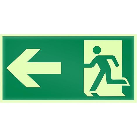 Photoluminescent Emergency Exit Sign, Left Arrow 15 x 30 cm, Self-Adhesive Signage for Evacuation, Water Resistant, Scratch and UV Resistant, Buildings, Offices, Schools and Basements (1/5)