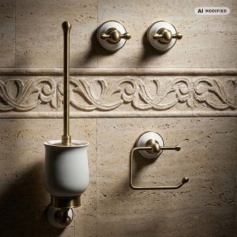 Ensemble d'accessoires de salle de bain PaulGurkes Nostalgie Retro en céramique et laiton (1/5)
