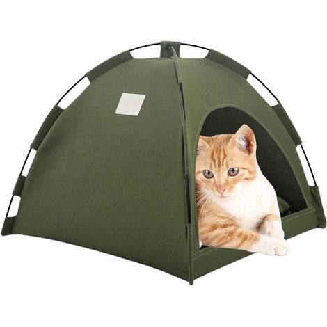 Cama para perros, 40 x 40 x 35 cm, Tienda de campaña transpirable y resistente, Casa plegable para gatos, Cama cueva para mascotas, Verde militar (1/5)