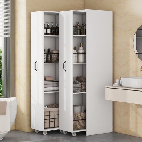 MEUBLIV Bibliothèque extensible 51,5 x 41 x 158 cm blanche – sur roulettes, 2 modules (1/5)