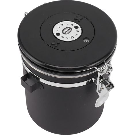 Boîte à café 1,5 L avec dosette, indicateur de date, en acier inoxydable, récipient de conservation hermétique polyvalent pour la cuisine, noir (1/5)