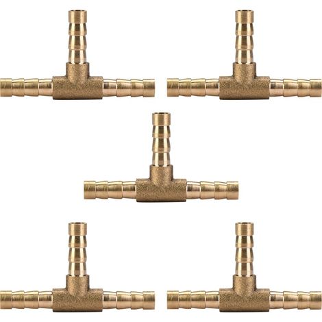 Raccord en laiton 6 mm 5 pièces connecteur en T barbelé 3 voies pour tuyau air gaz eau carburant (1/5)