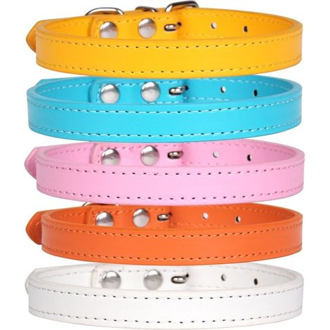 Paquete de 5 collares para gatos: collares de cuero para gatos machos y hembras, ajustables, en colores dorado, naranja, blanco, rosa y azul (1/4)