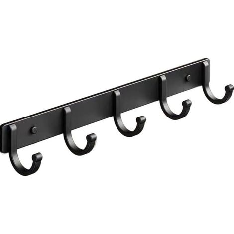 Ganchos de pared, perchas adhesivas para baño y armario, perchas que ahorran espacio para chaquetas, sombreros y bolsos (Negro, 5 ganchos de 36 cm)