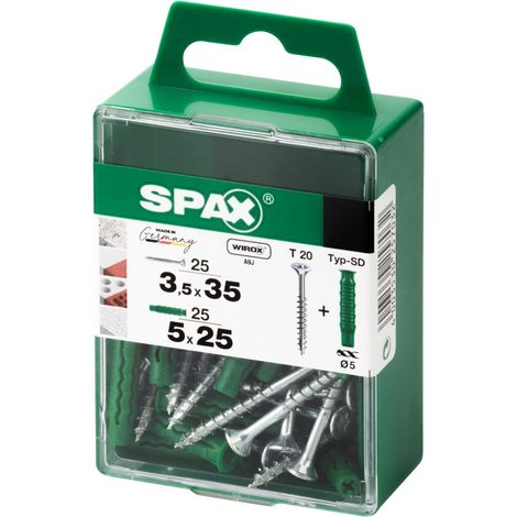 Spax Universalschrauben + Dübel 3.5 x 35 mm TX 20 - 25er Set Spanplattenschrauben & Holzbauschrauben (1/3)