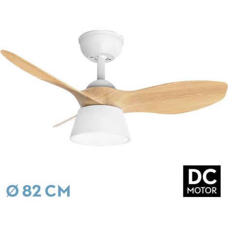 Ventilador de techo LED "Cúbico" regulable con control remoto (36W 3CCT 2680lm) IP20 Ø82cm color blanco y haya (1/2)