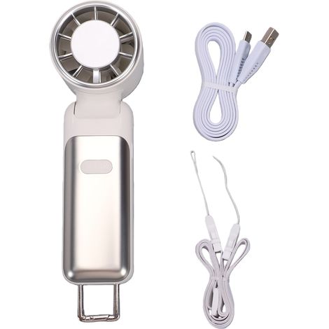 Ventilateur portable à main, 6 vitesses réglables, rechargeable par USB, pliable, idéal pour les activités de plein air, les voyages et la plage (blanc). (1/5)