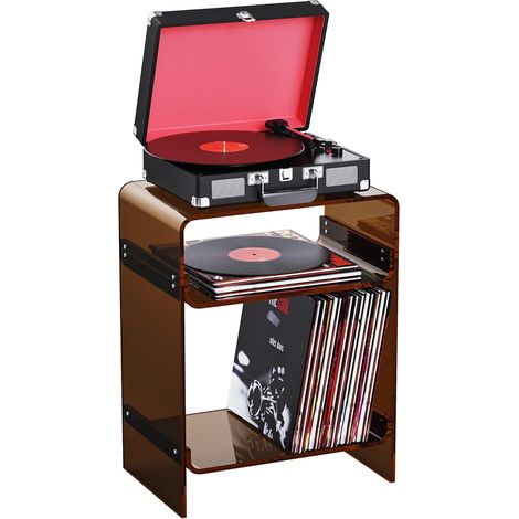 Table de Tourne-Disque en Acrylique avec étagère de Rangement, Table d'appoint Transparente, Table de Chevet (Marron foncé,45×30×58cm) (1/5)