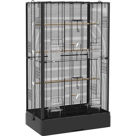 Gabbia per Uccelli 61x36.5x98 cm con Vassoio Estraibile e Posatoi Voliera per Pappagalli Nero