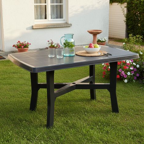 Mesa Exterior Raspberry, 6 Plazas, Largo Máx. 138 cm, Made in Italy, Efecto Cuadriculado, 138x88x72h cm Negro Antracita (1/3)