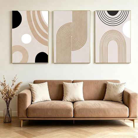 Lot de 3 images sur toile - Tableau mural géométrique minimaliste - Ligne abstraite - Décoration murale - Sans cadre (géométrique B, 30x45cm) (1/5)