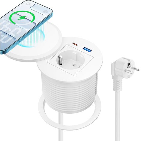 Prise encastrable Plan de Travail avec Charge Qi15 W, USB-C PD 30W, Ø80 mm (1/5)