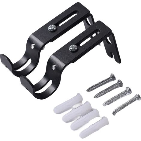 Soporte ajustable para barra de cortina, sistema de fijación de fácil instalación, color negro. (1/5)