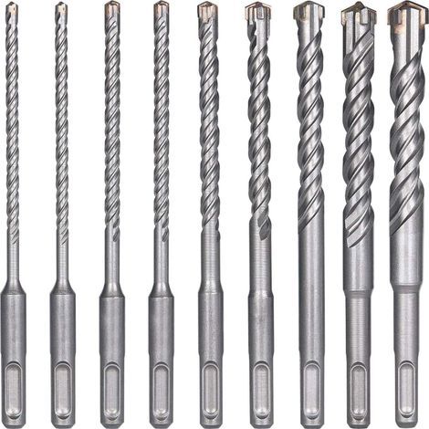 Forets à Béton, 9PCS (5 mm 16x160 mm) Foret Carrelage, à Percussion Électrique SDS-Plus pour Perforateur, Forets Transversaux, Brique, Pierre, Naturelle, Métal (1/5)