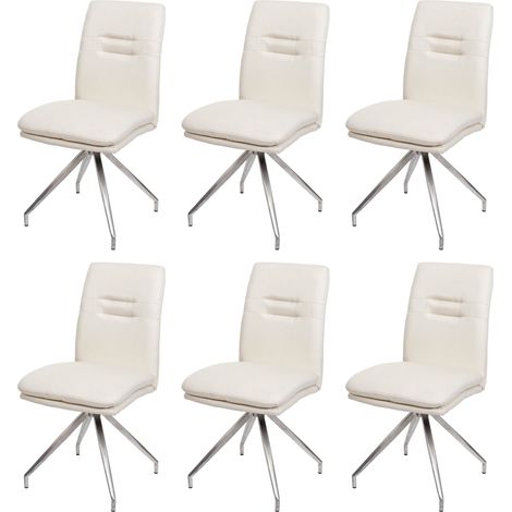 Set 6x sedie sala pranzo soggiorno cucina moderno HHG-922 tessuto acciaio inox avorio