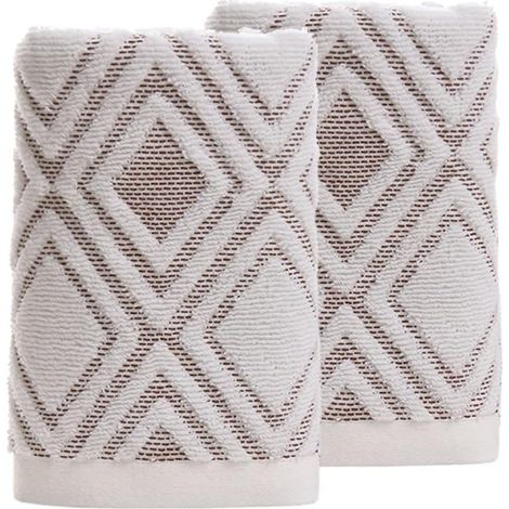 Lot de 2 serviettes à main à motif diamant, 100 % coton, absorbantes, douces, décoratives, pour salle de bain, 13,4 x 29,5 pouces (beige marron) (1/5)