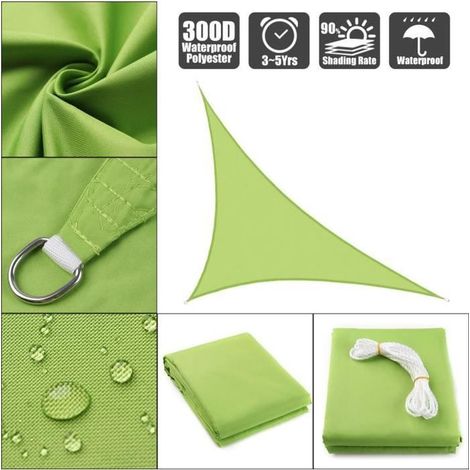 TEMPSA Sonnensegel - Dreieckiger Sonnenschutz - 300D wasserdicht, Grün, 3x4x5 (1/5)