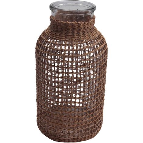 Vase en paille et verre, pot de fleurs japonais, panier à fleurs créatif et minimaliste de style nordique pour arroser les plantes -L (1/5)
