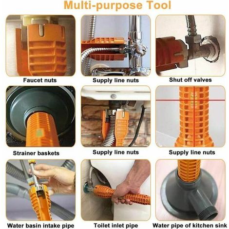 Clé Robinet En Alliage D'Aluminium Cle Serrage Robinet Cle A Lavabo Clé Mitigeur Multifonctionnel Anti-Dérapant Facile à Utiliser Pour Maison Cuisine Salle De Bain Mitigeur Evier - Orange (1/3)