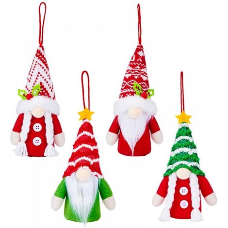 Gnome De Noël Avec Lumière LED - Gnome Tomte En Peluche Tricotée - Décoration De Sapin Et Intérieur - Lot De 4 (1/5)