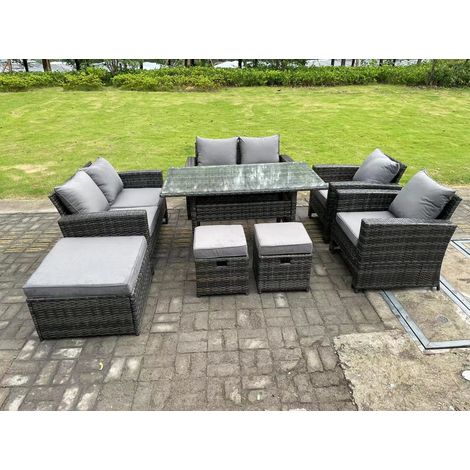 Fimous 9 Seater Dark Grey Mixed High Back Rattan Sofa Set Dining Table Garden Furniture Outdoor With Arm Chair Love Seat (1/5)