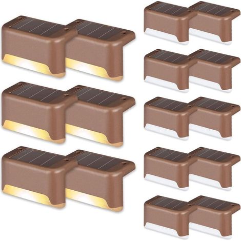 Lot de 16 lampes d'escalier LED étanches pour escaliers extérieurs, marches, terrasses et décoration (marron, blanc chaud) (1/5)