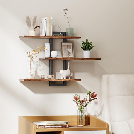 Étagère Murale Moderne,Support de Suspension,Étagères Flottantes Décorative à 3 Niveaux Étagère Industrielle en Bois Décoration Murale pour Salon Chambre Bureau Cuisine